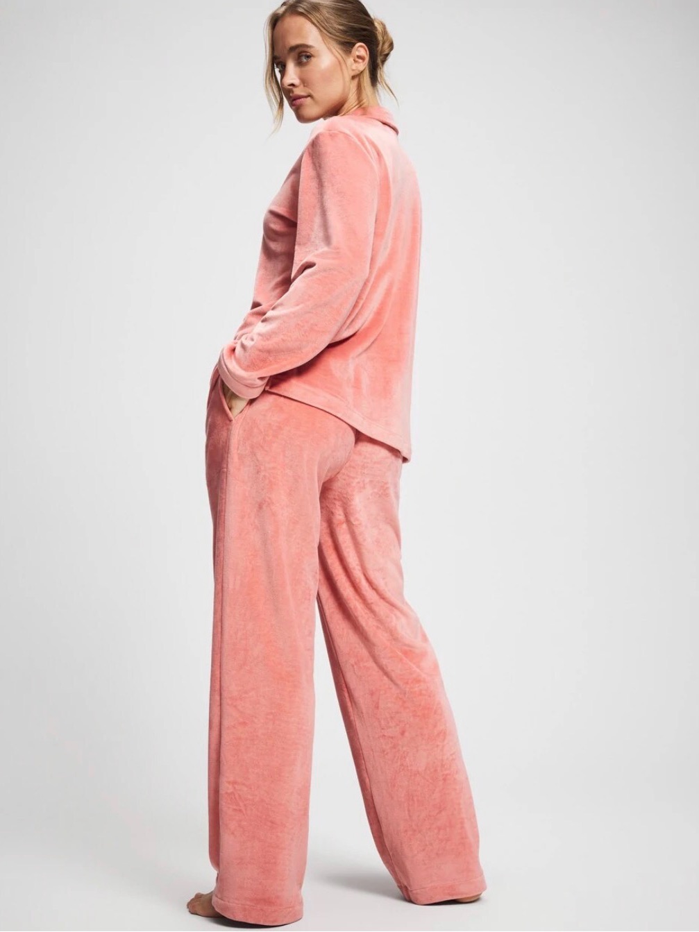 Soma Rose Blush Pink Plush Velour Fleece Pajama Set Sz L